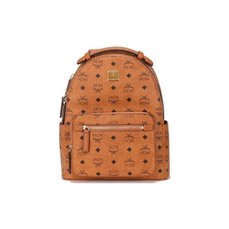 MCM Stark Leather Handbag and Backpack – Unisex Small Size in Cognac Brown