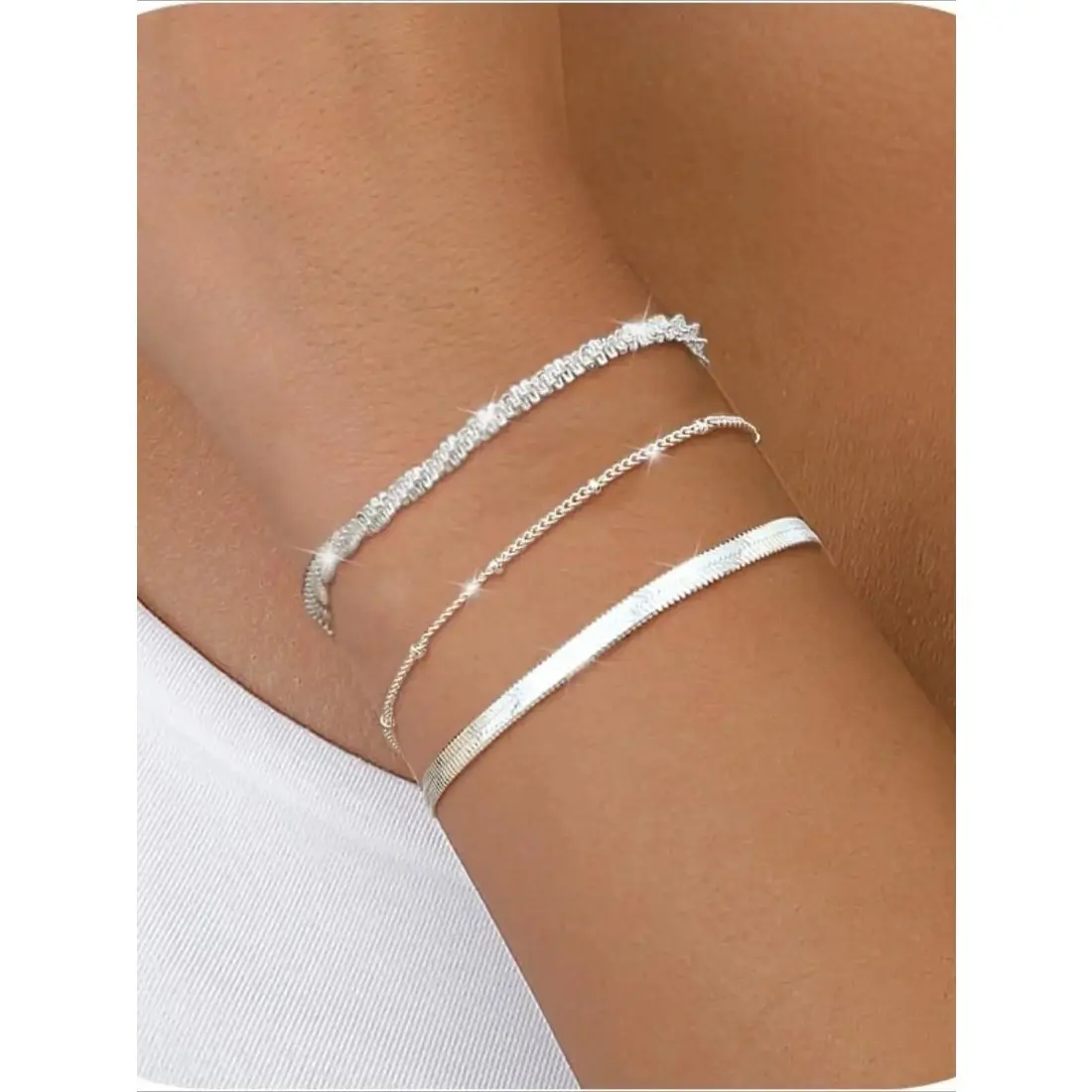 Sterling Silver Color Bracelets for Women, Layered Dainty Link Chain Design, Adjustable & Stackable Jewelry for Everyday Wear, Mix Bracelet, Pretty Bracelet, Stacked Design Bracelets