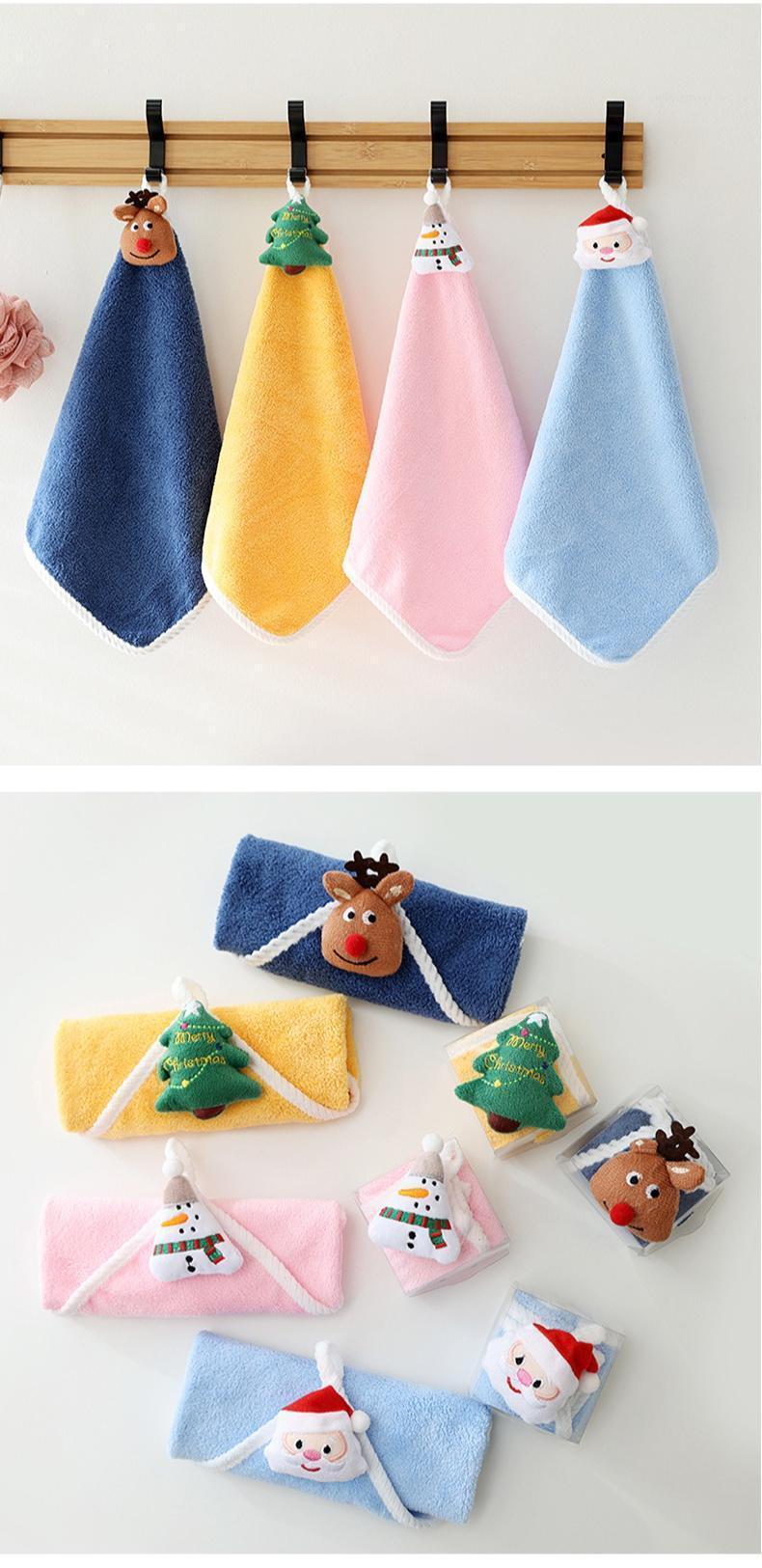 Xmas Coral Fleece Kids Hand Towel: Cartoon Hanging Style, Festive Creative Design, Home Decor & Friend Gift