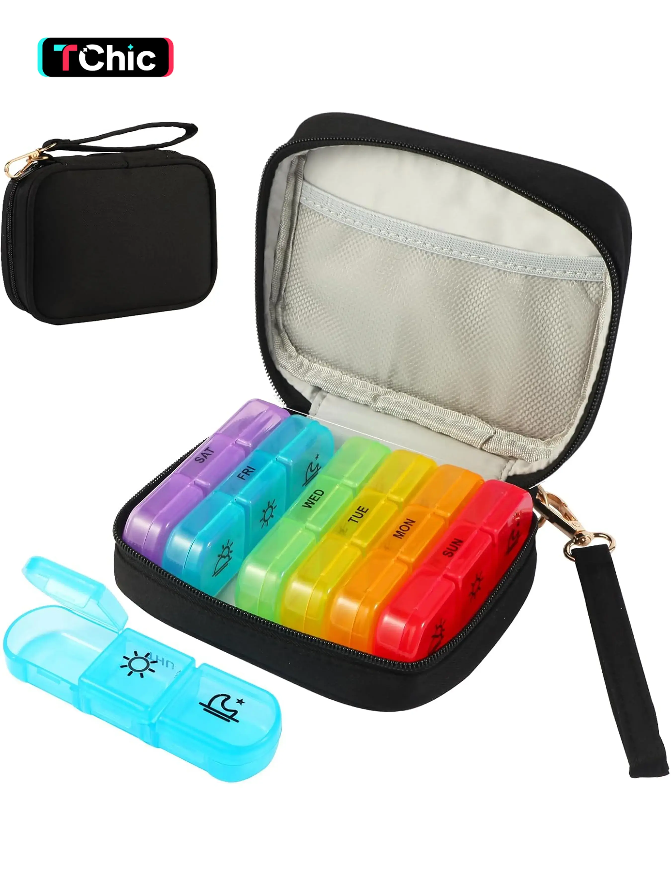 Weekly Pill Organizer 3X a Day, Travel Pill Box 7 Day for Purse, Portable Daily Pill Organizer, Pill Dispenser Medicine Organizer, Medical Organizer for Vitamins, Fish Oils, Medications, Supplements, Healthcare