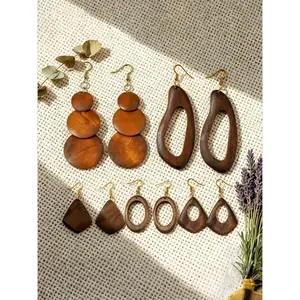 Boho Wooden Dangle Earrings for Women - Geometric Hollow Out Carved Wood Drop Earrings, Trendy Lightweight Fashion Jewelry for Girls