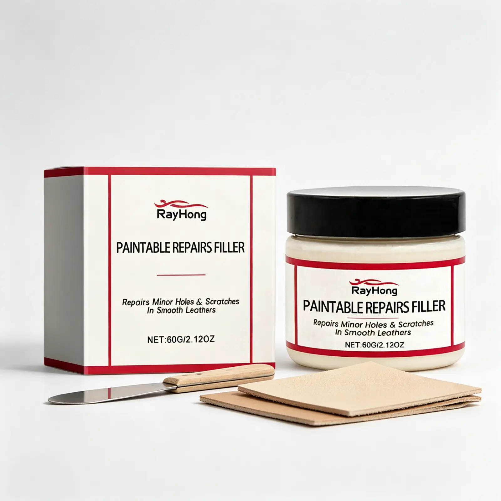 RAYHONG Paintable Polyurethane Leather Repair Filler - Easy Apply, Fast Fix, Waterproof DIY Cream for Car Seats, Sofas (Scratch, Crack Seal, Hole Restoration)