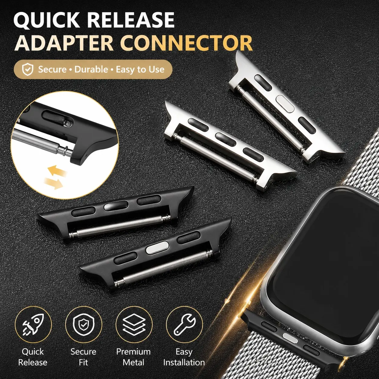 Apple Watch Band Connector, 2-Pack Band Adapter Replacement, Compatible with Apple Watch Series, 22mm Size, Watch Strap Accessories, Smartwatch Accessories, Wearable Tech Accessories