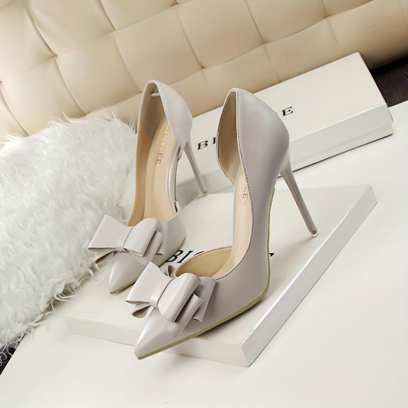(New)Stunning Bowknot Stiletto Heels - Elegant Pointed-Toe Pumps with Cut-Out Side Design, Fashionable High Heel Shoes for Women, Chic and Sophisticated Party Wear, Perfect for Formal Occasions and Special Events Girl Pink Classy Heeled