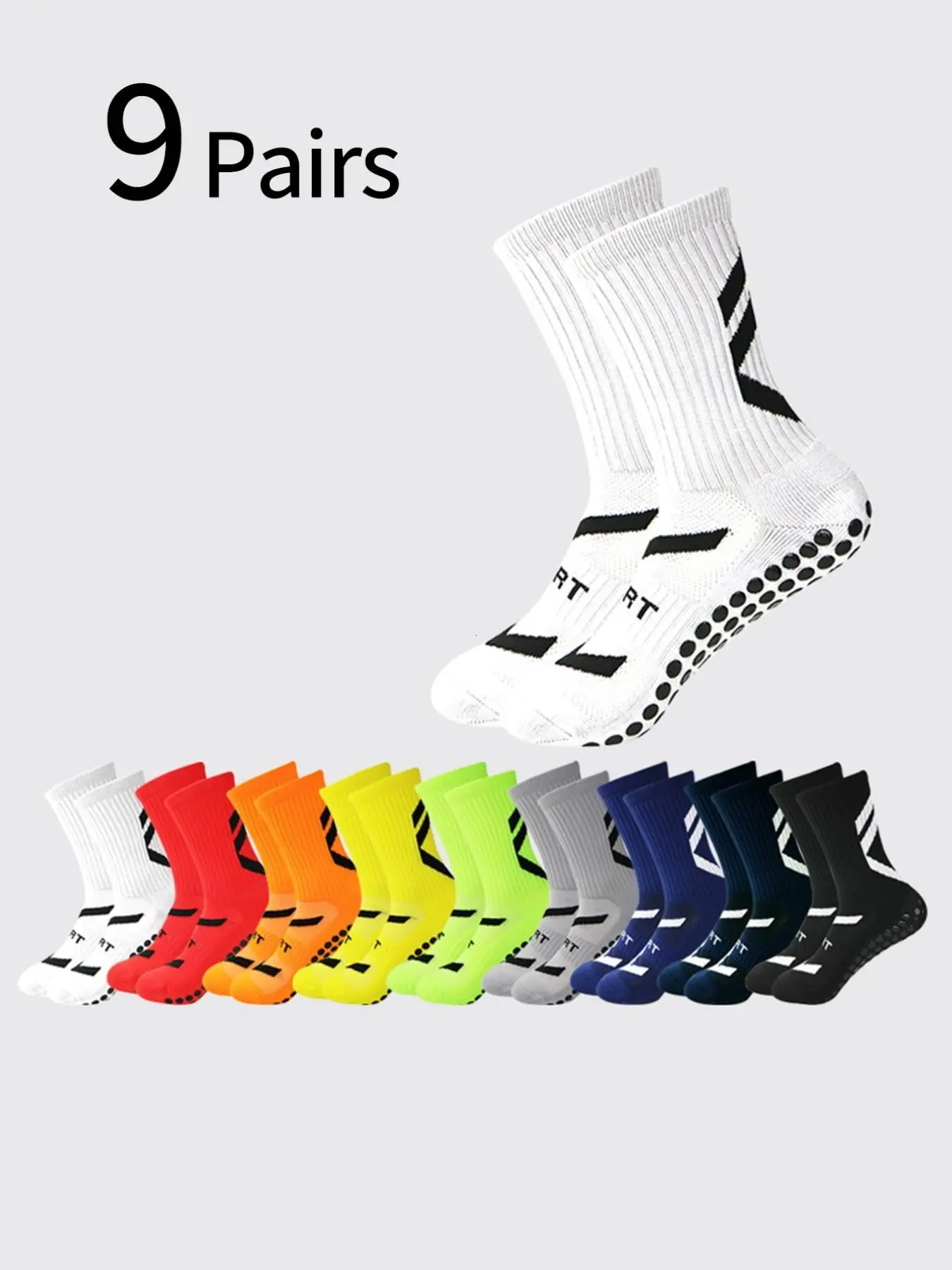 9 Pairs Professional Sports Running Socks, Anti-Slip Shock Absorption, Sweat-Wicking Breathable, Unisex, Basketball Soccer Outdoor Marathon Hiking Socks, Colorblock Crew Socks