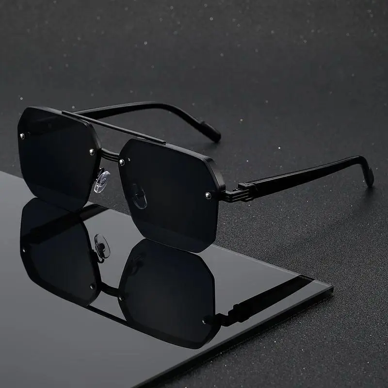 Unisex Chunky Square Stylish Sunglasses - Full Rim, Double Bridge, Lightweight Rubber Frame, UV Protected Sun Protective Eyewear for Driving, Outdoor Activities, Chic Men's Accessories