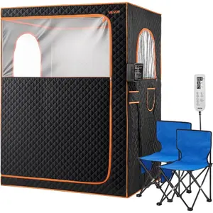 VEVOR Portable Steam Sauna Tent Full Size, 1000W Personal Sauna Kit for Home Spa, Detoxify Soothing Heated Body Therapy, Time Temperature Remote Control with Floor MatHoliday gifts