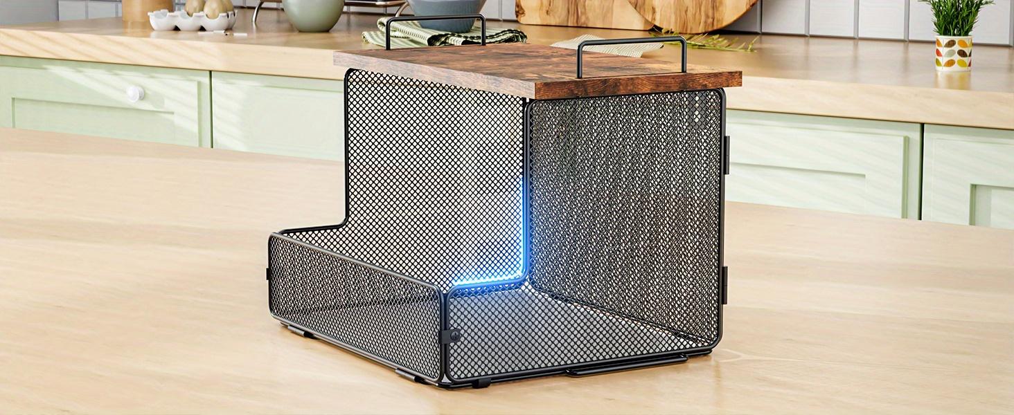 2-Pack Fruit Basket Wire Basket, Stackable Wall-Mounted Countertop Kitchen Counter Organizer for Snacks, Fruits and Vegetables Storage, Onion and Potato Hanging Basket with Wooden Lid