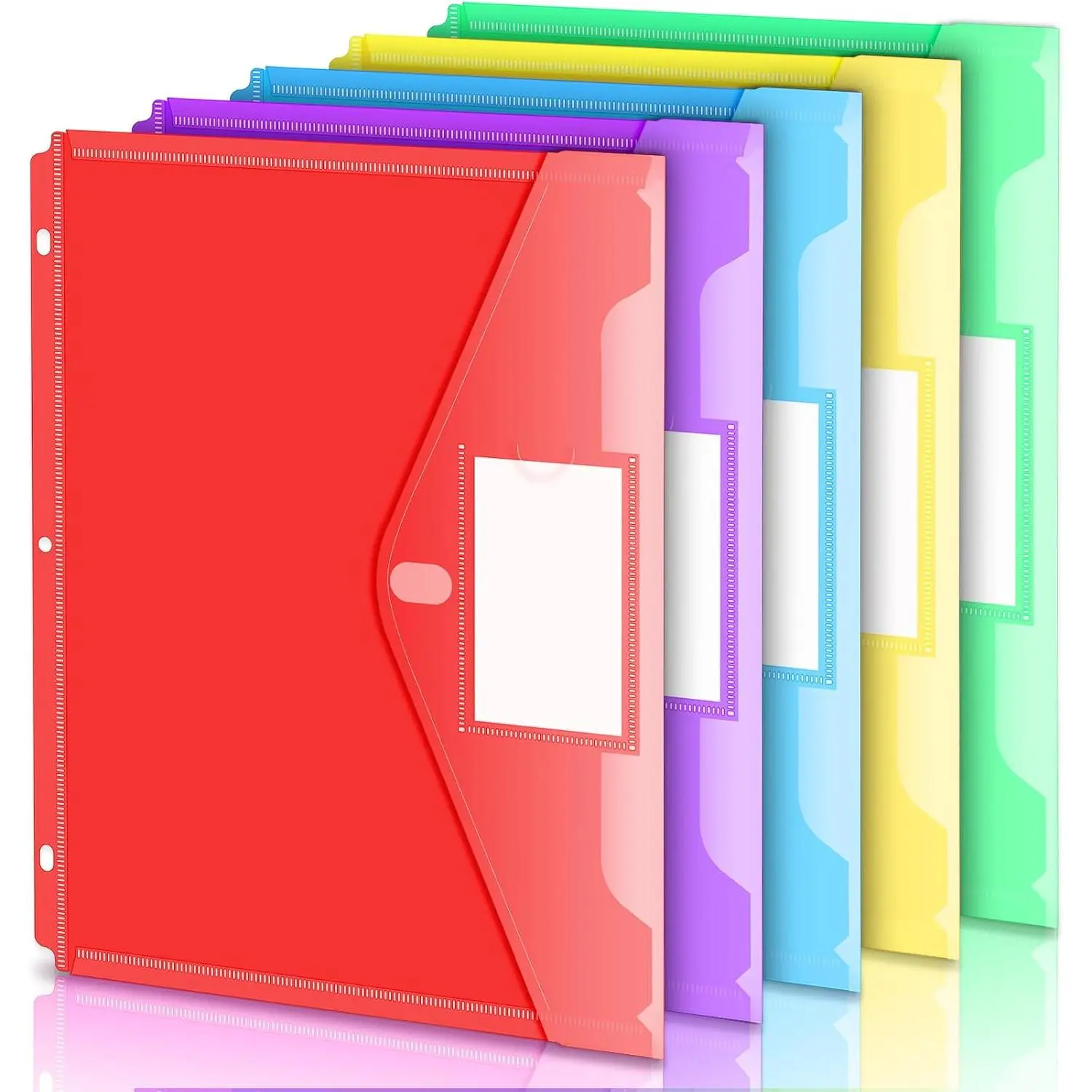 Binder Pocket, 5 Pack Super Heavyweight Poly Binder Pocket with Tight Closure, Binder Folders Side Loading, 3 Ring, Binder Dividers with Pockets, Letter Size,  Colors