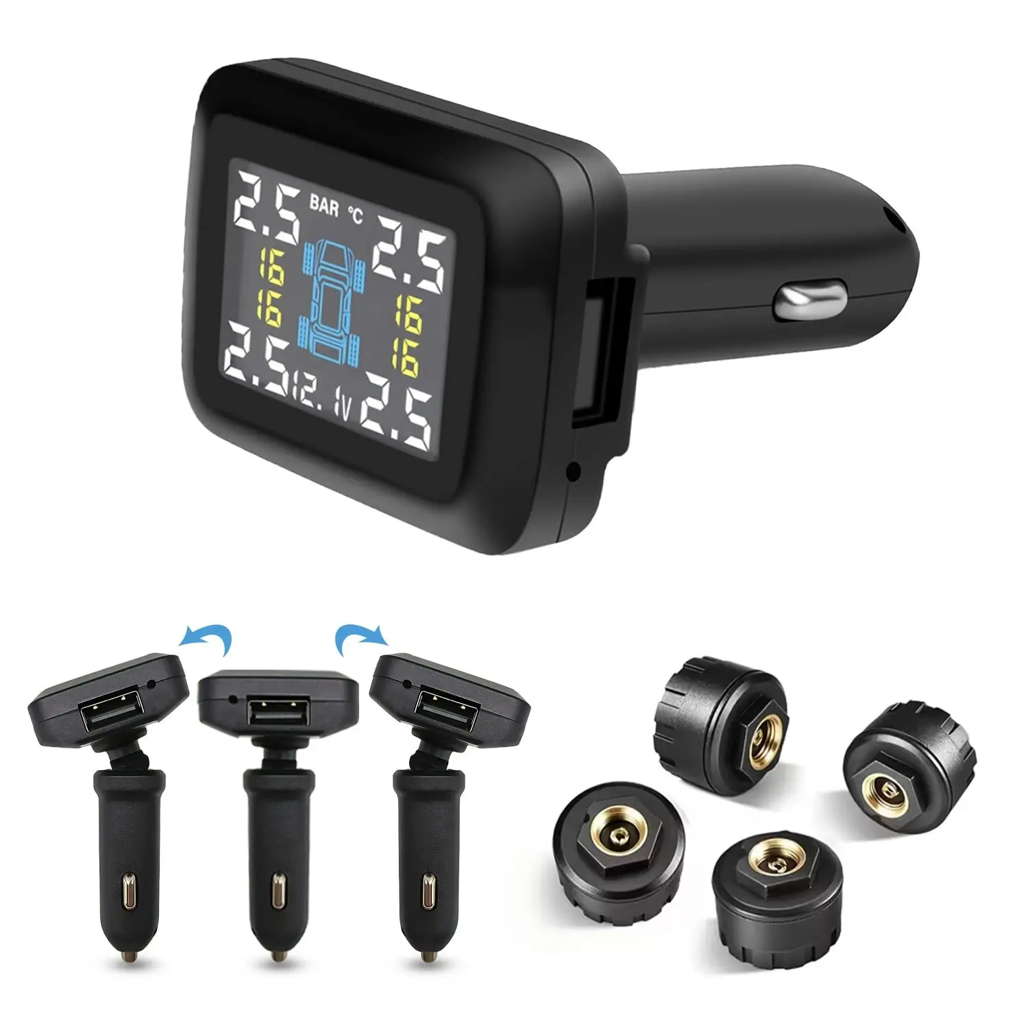 Real-Time Tire Pressure Monitoring System, RV Tpms with 4 Sensors, Leak Warning, Audible Alert, Ideal for Trailers, Coaches, Suvs, Trucks