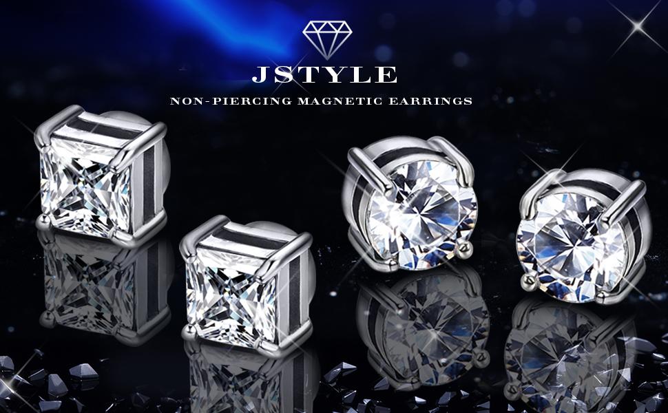 Jstyle 2 Pairs Stainless Steel Stylish Non-Piercing Magnetic Stud Earrings Hypoallergenic CZ Men and Women 5-8MM Sizes