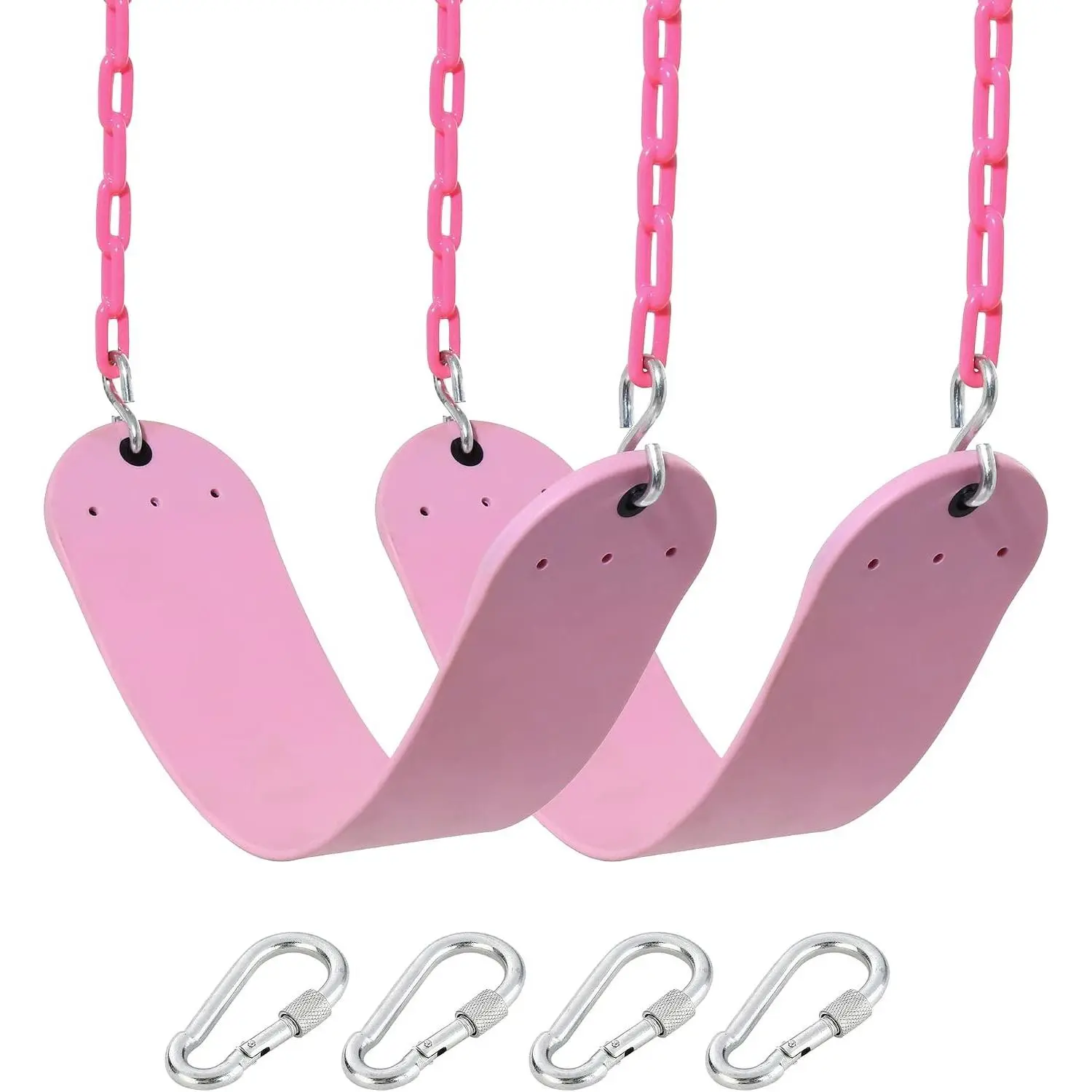 2 Pack Pink Heavy Duty Swing Seats with 66 Inches Plastic Coated Chain - Playground Swing Set Replacement Accessories with Snap Hooks