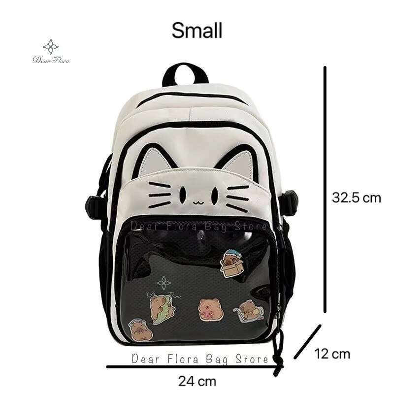 Y2K Cute Cat Ita Backpack Large Capacity Knapsacks Casual Girl Transparent DIY Display Rucksack Cartoon Trendy Travel Schoolbags