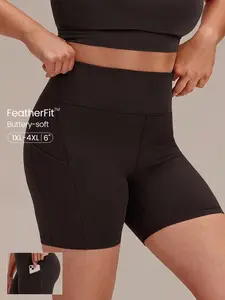 GLOWMODE 6" Plus Size FeatherFit All Day Buttery-Soft High Waist Biker Shorts With Side Pockets Pilates Yoga Studio Daily Wear