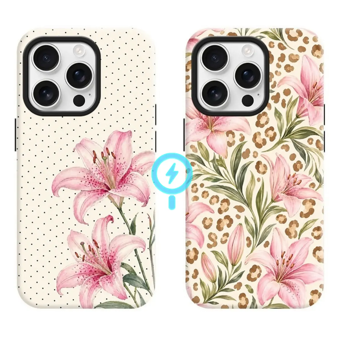 Allwell Luxury Aesthetic MagSafe Phone Case for iPhone 17/16/15 Series, Polka Dot Leopard-Lily Print, N52 Magnetic Ring (2400-2500 Gauss), Hybrid TPU+PC Dual-Layer Tough Casing, Matte-Glossy Finish, Magnetic Snap Protection