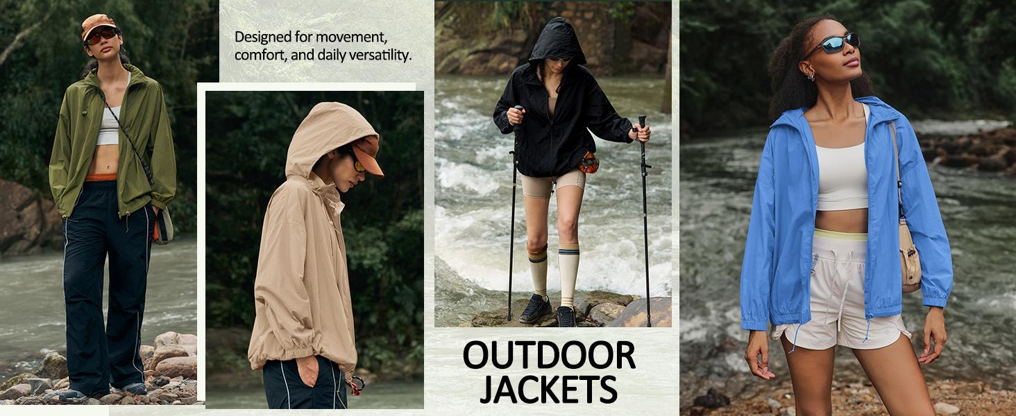 Yousify Womens Waterproof Rain Jackets Lightweight Zip Up Raincoat Outdoor Hiking Hooded Windbreaker with Pocket