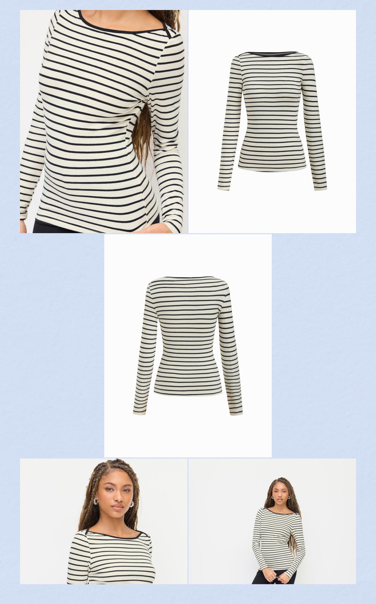 Cider Cotton-blend Striped Boat Neck Long Sleeve Tee