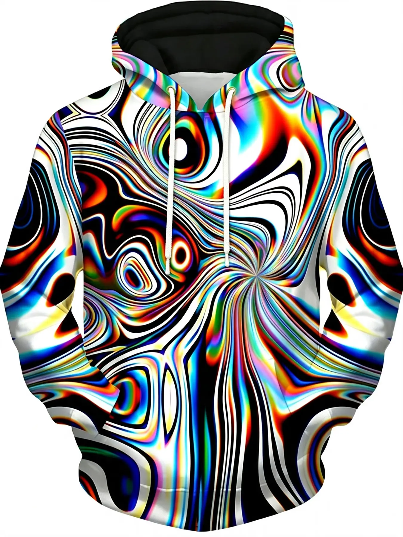 Colorful Twisted Fluid 3D Printed Hoodie, Psychedelic Trendy Casual Hooded Sweatshirt with Unique Style