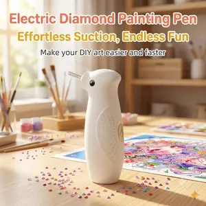 Automatic Diamond Painting Drill Pen with LED Light, Cute penguin design, Electric Vacuum Suction Embroidery Tool for 5D DIY Art, Rechargeable 500mAh Battery, Large Suction Tip, Portable Cordless Rhinestone Applicator, convenient for teenagers to use