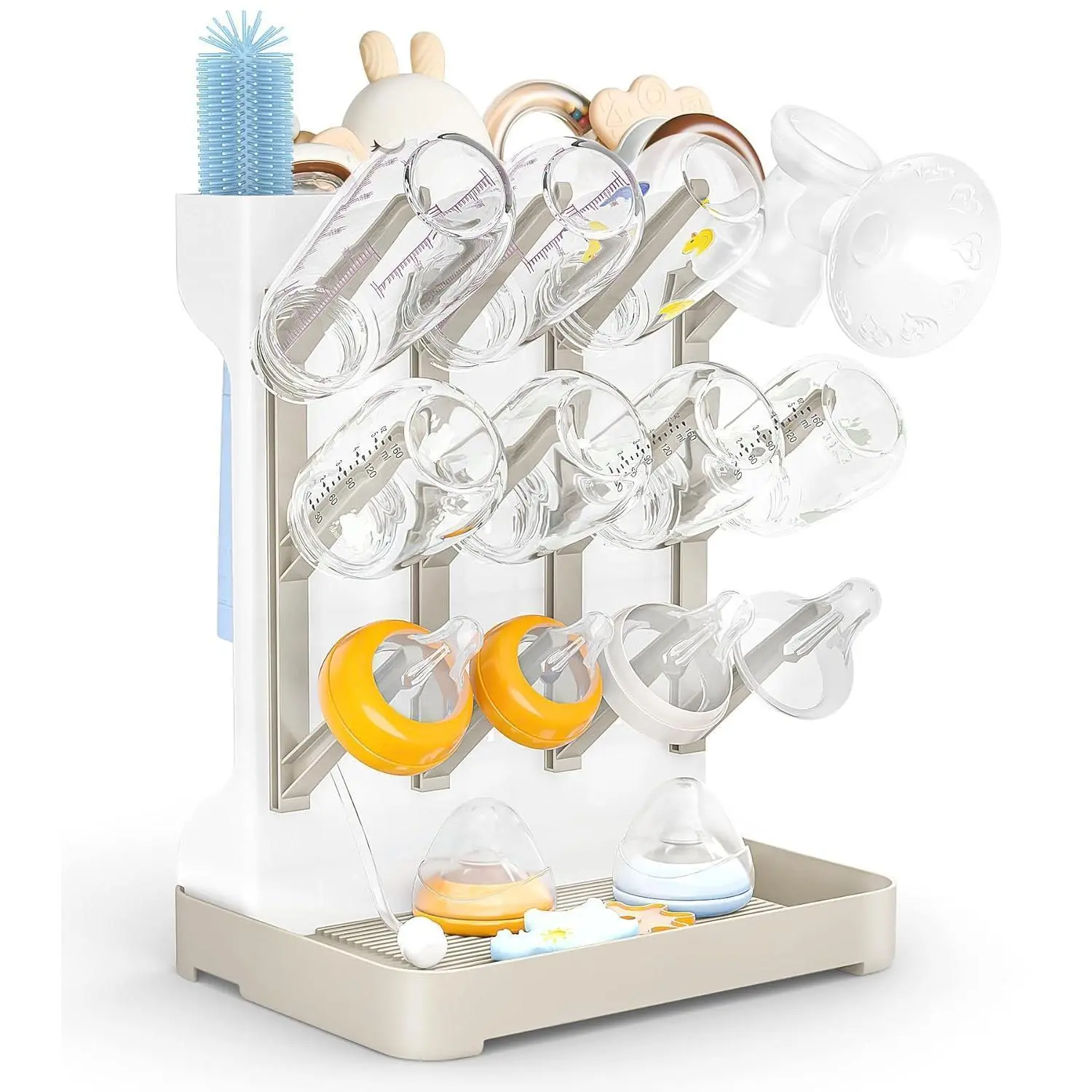 Beige Round Baby Bottle Drying Rack, Minimalist BPA-Free Countertop Holder for Newborn Bottles & Accessories - Space-Saving for a Tidy Nursery, Baby Accessories