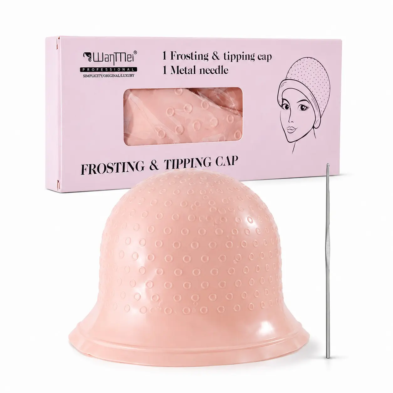 🔥Reusable Silicone Heatless Highlighting Cap with Metal Hook Needle, Hair Dye Frosting & Tipping Cap for DIY Hair Highlights, Root Touch Up, Bleaching, Balayage & Coloring, Professional Salon Haircare Hair Coloring Accessories for Women