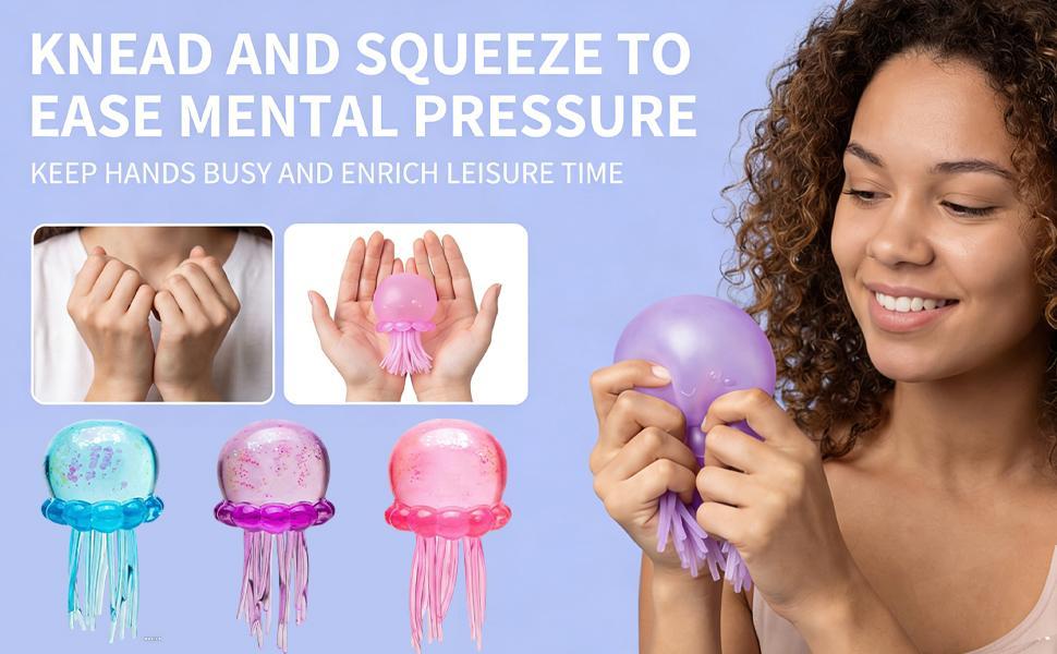 BINOK Jellyfish Squishy, Jellyfish Squeeze Stress Ball, Ice Squeeze Cube-Drop Malt Sugar Balls Sensory for Anxiety Stress Party Favors (Pink)