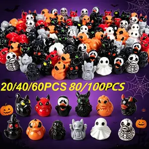 100pcs Mini Devil Ghost Skull Resin Ducks, Cute Spooky Desktop Decor, Mini Garden Ornament, Halloween Christmas Decoration, Party Gift