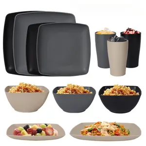 16pcs Classic Square Tableware Set, 8 Plates, 4 Bowls, 4 Cups, Dishwasher Safe, Ideal for Home, Picnic, Travel, Outdoor, Festive Events