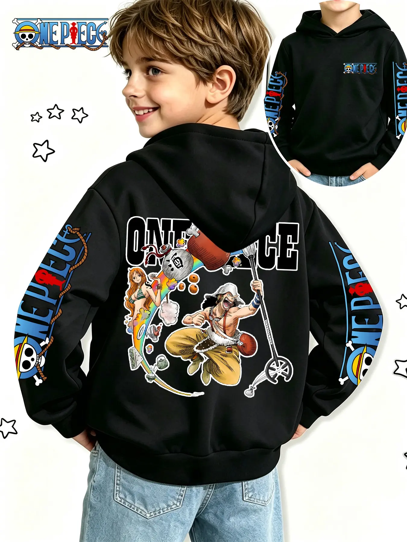 One Piece Official Boys' Anime Sweatshirt, Usopt Nami Adventure Print, Spring Fall Casual Hoodie, Perfect for Gifts and Daily Wear