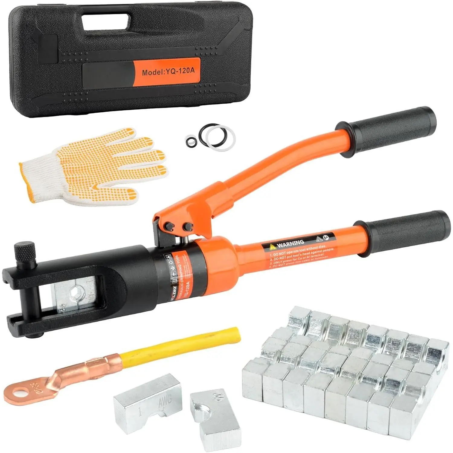 12 Tons Hydraulic Crimping Tool, Range 6AWG-4/0AWG(250MCM), Hydraulic  Lug  with 8 Pairs of Dies for Hydraulic Wire   Electrical Terminal Crimping Tool (YQ/120A)