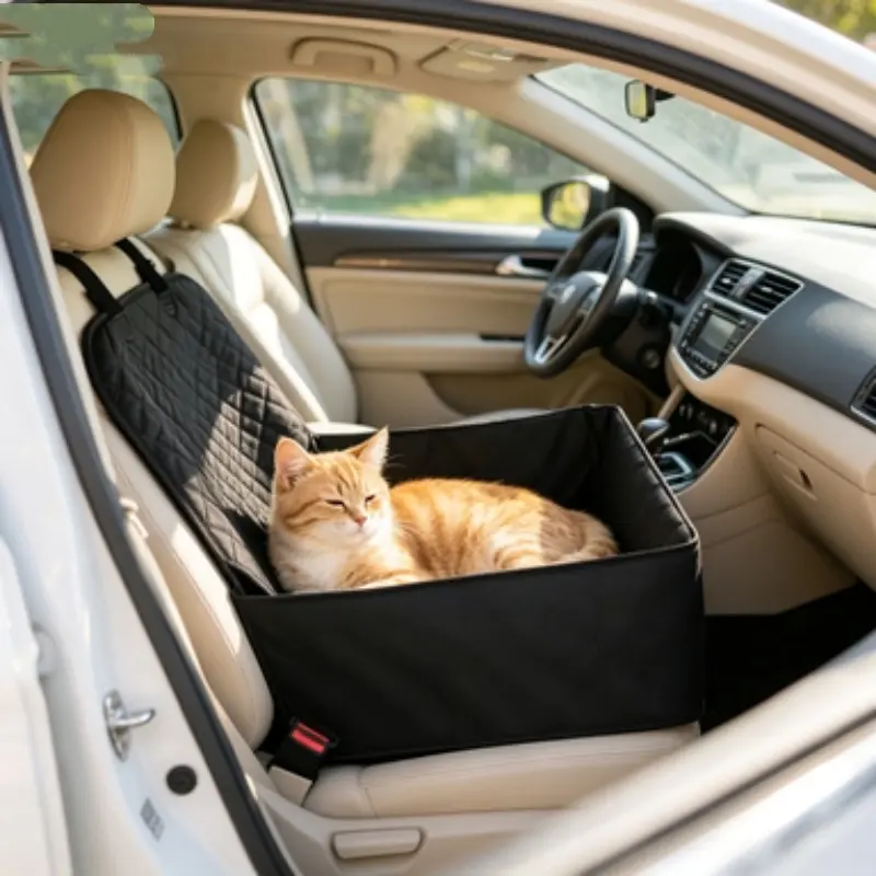 Pet Car Seat, Universal Carrier for Small Medium Dogs Cats, Adjustable Strap Storage Compartment, Durable Travel Booster Seat for Vehicle Use