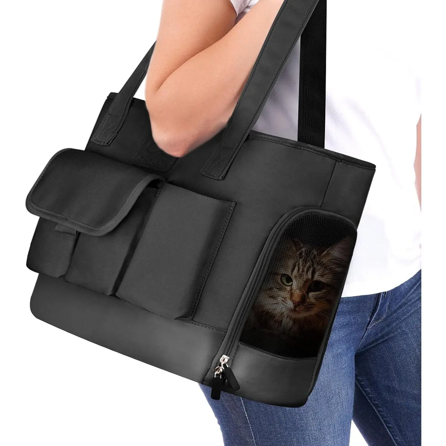 Cat Carrier, Dog Carrier, Pet Carrier, Foldable Waterproof Premium PU Leather Oxford Cloth Dog Purse, Portable Bag Carrier for Small to Medium Cat and Small Dog, Airline Approved Soft-Sided Carrier