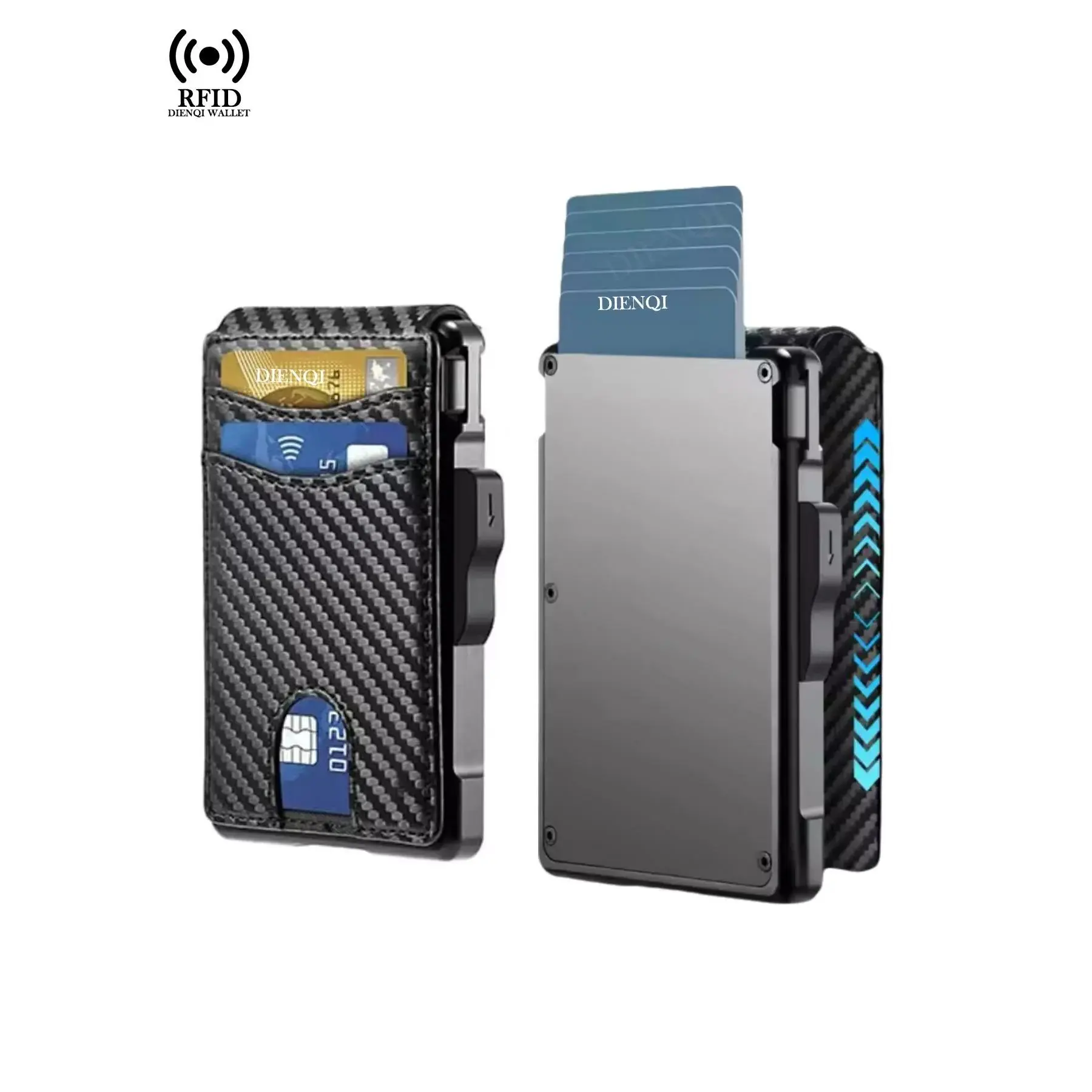 YYT1 Men's Wallets Bank Credit Card Holders with Clips Carbon Fiber Pattern Male Minimalist 9-12 Cards Slim Compact  Money Clips RFID Blocking Smart Pop Up Men Women,Gift Dad&Husband, Rfid Protected
