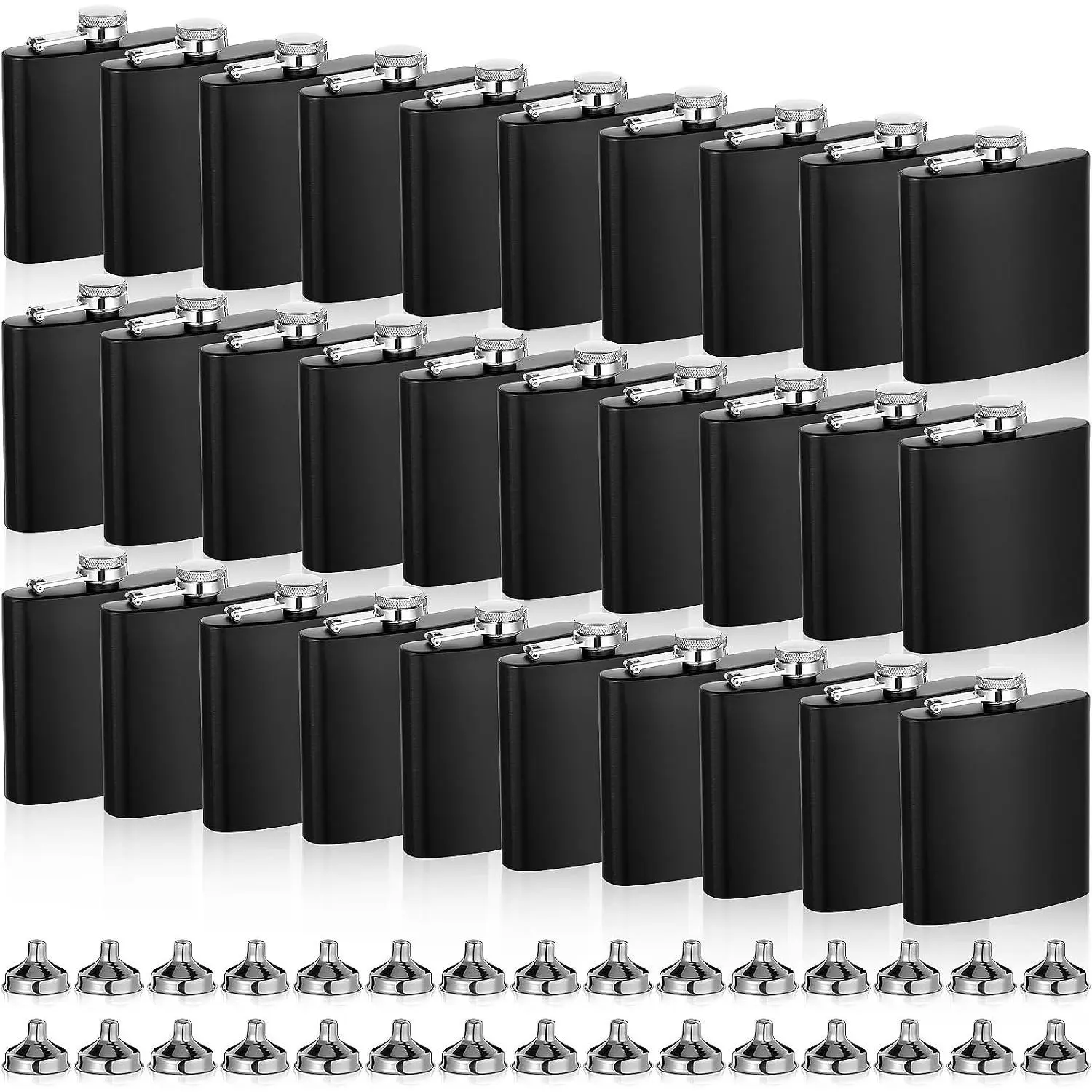 30 Pack Hip Flasks for Liquor,Stainless Steel Whiskey Flask Set with Funnels Pocket Bulk for Groomsmen Gifts, Bridesmaids, Bachelor Party, Wedding Favor Supplies(6 oz,Black)