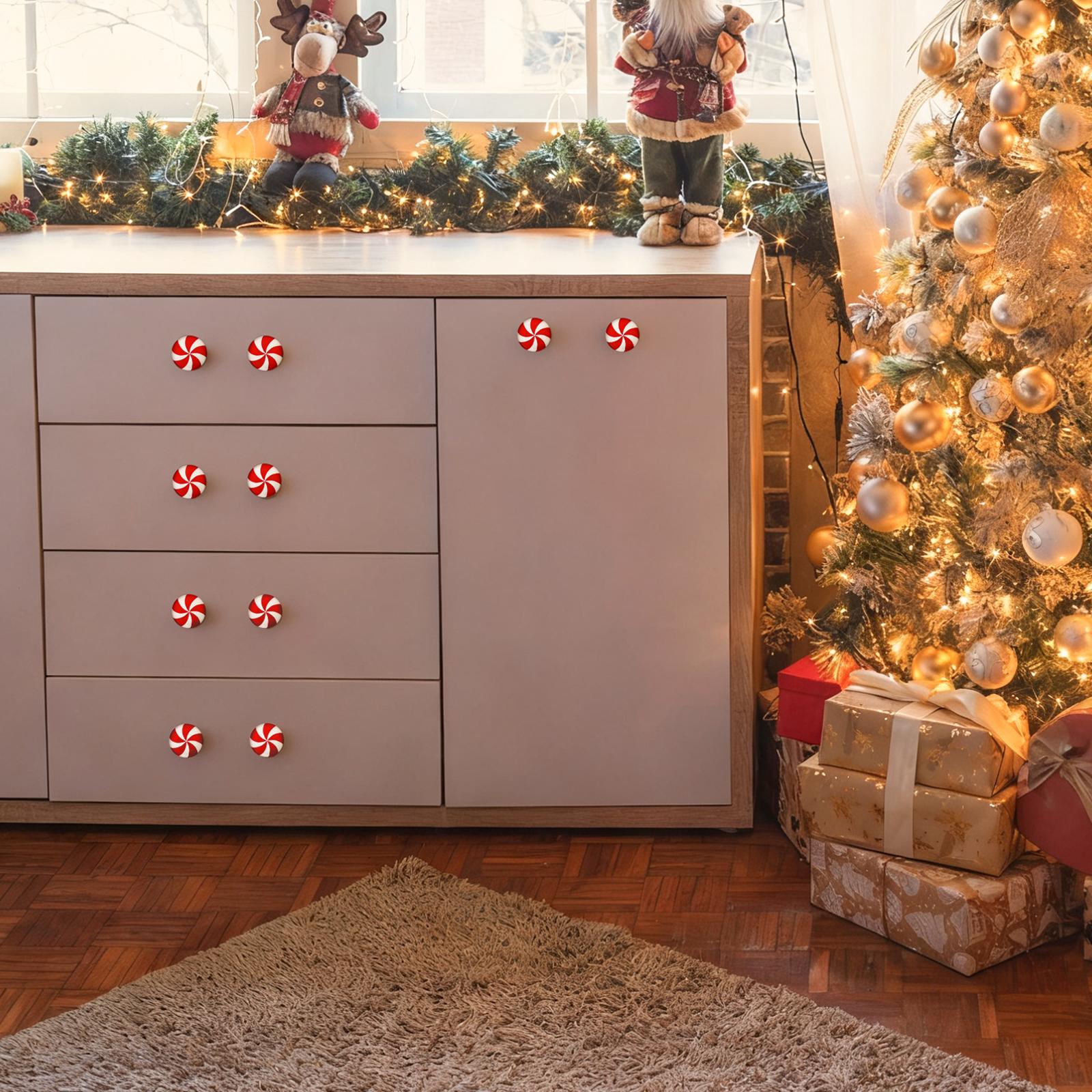 Christmas Knob Covers for Cabinets, 6/12/24/48 Pcs Holiday Decorative Handle Covers, Red & White Striped Stretchable Knob Covers for Kitchen, Bathroom, Dresser & Furniture Christmas Décor