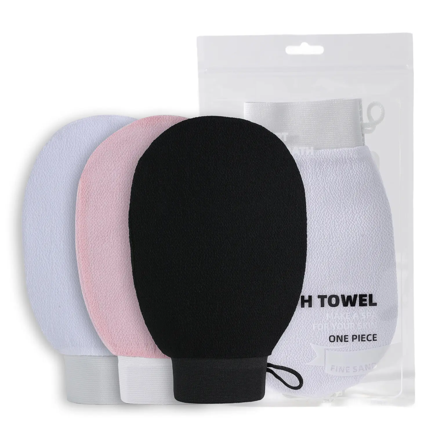 Exfoliating Glove Set, 3-Piece 150D Rayon Body Scrubber Mitts and Loofah, Ergonomic High Friction Tool for Deep Skin Cleansing, 3Pcs