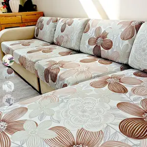 Floral Leaf Elastic Print Sofa Cushion Cover, Fits L-Shaped Sofas, Washable, Separate Seats, Home Decor, Pet Friendly, Half Pack, Removable Washable Slipcover