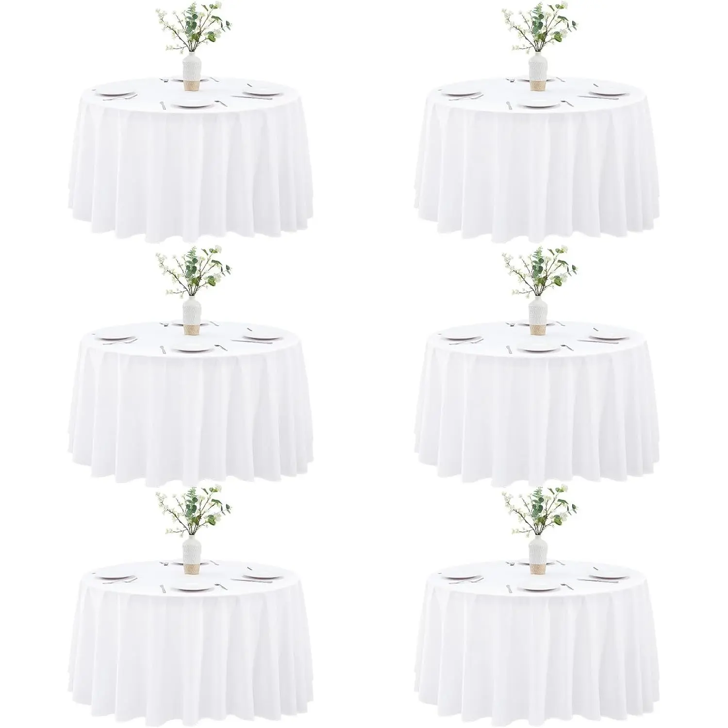 120 inch Round Tablecloth 6-Pack, White Round Tablecloth for 30-72 Inch Round Tables, Circle Table Cloth Polyester Fabric - Stain Resistant Reusable Washable