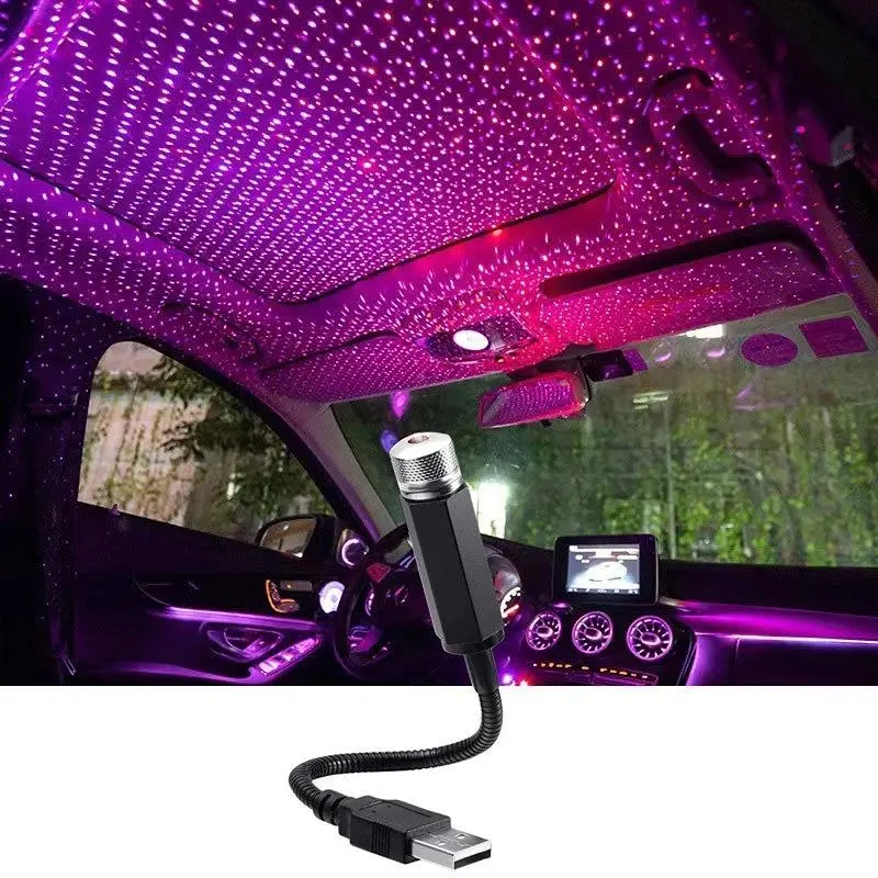 Adjustable USB-Powered Galaxy Star Night Projector Lamp - Mini LED Star Roof in Car Atmosphere Light, Multipurpose Decor for Auto Interior, Bedroom, Car Ambient Lighting, Star Lights For Car