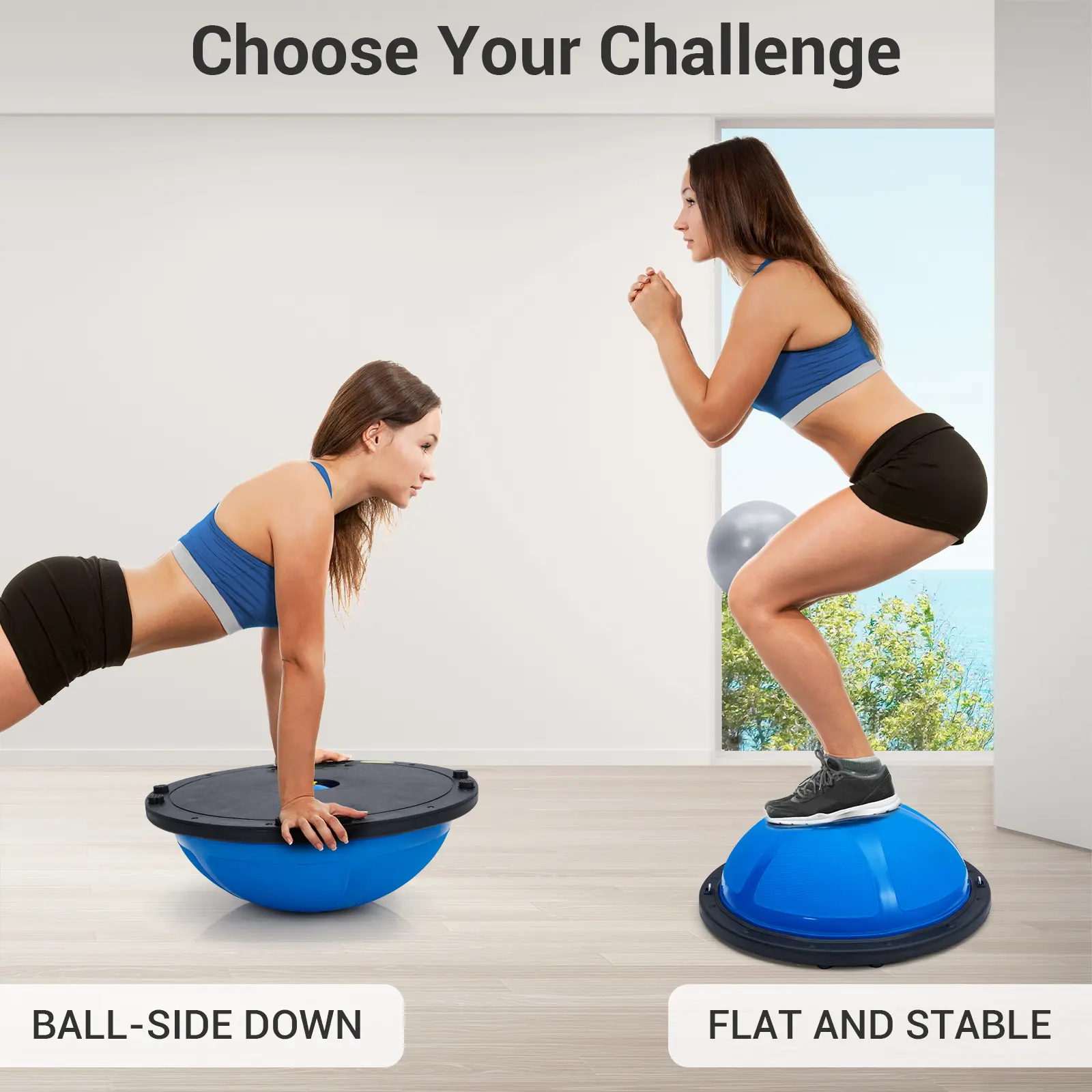 【Garvee】23In 1600 Lbs Half Balance Ball , Inflatable Half Ball Balance Trainer with 2 Bands, Pump, Extra Ball Included