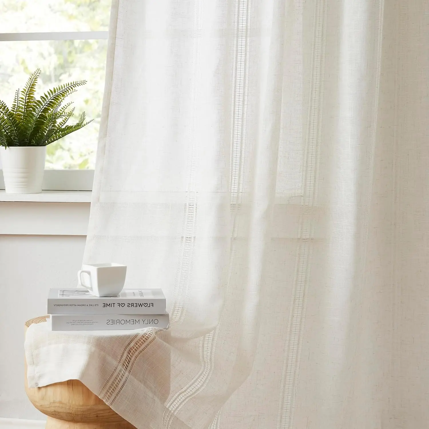 Boho Semi Sheer Pinch Pleated Curtains,Light Filtering  Window Curtains for Living Room,84 inches Pinch Pleat Drapes with 18 Hooks 36"Wx84"L,Linen Blended,2 Panels,Beige