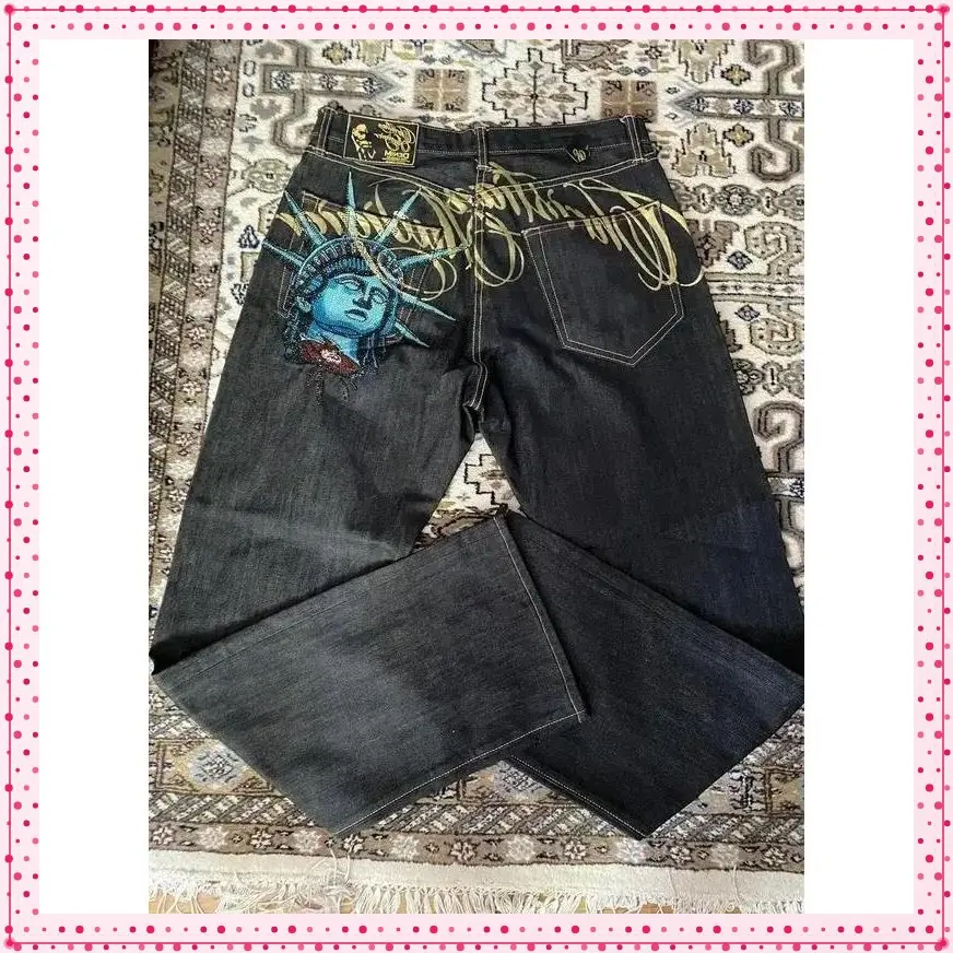 Vintage Statue of liberty Diamonds Jeans Casual Denim Pants High Waist Straight Wide Leg Jeans Harajuku Yk s Women ClothingGift