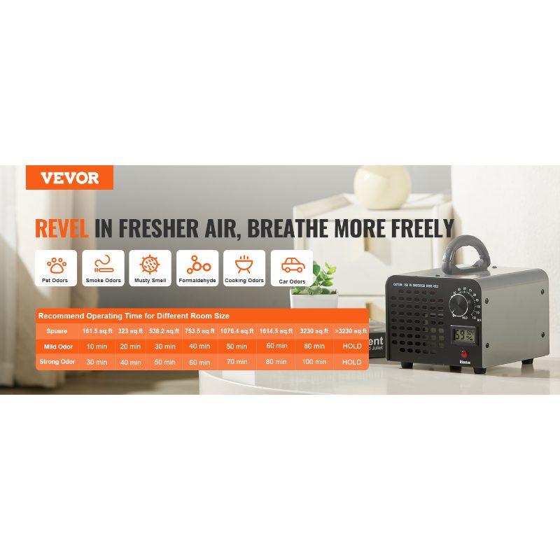 VEVOR Ozone Generator, 36000mg/h Ozone Machine Odor Remover, High Capacity Commercial/Industrial Ozone Generator Machine, Home Air Ionizers Deodorizer with 0-120 min Time Setting for Rooms, Cars, Pets
