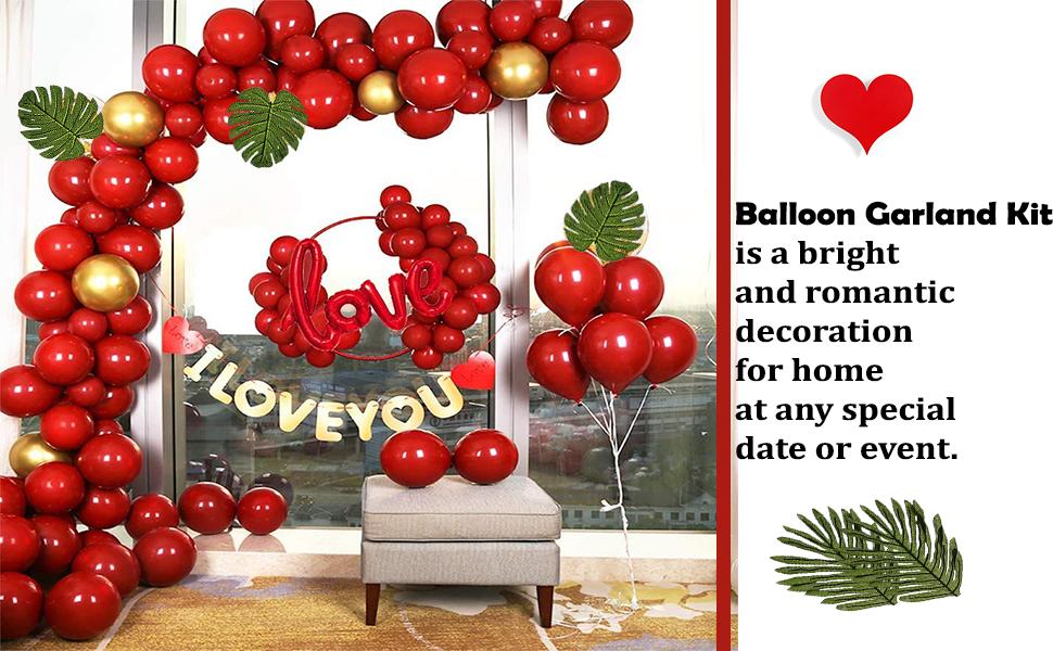 Balloon Garland Kit 115 Pcs Balloon Arch Garland Red Latex Balloons, Metallic Gold Balloons 16 Ft Arch Strip for Anniversary Day Decor Wedding Birthday Decorations Engagement Party Decor