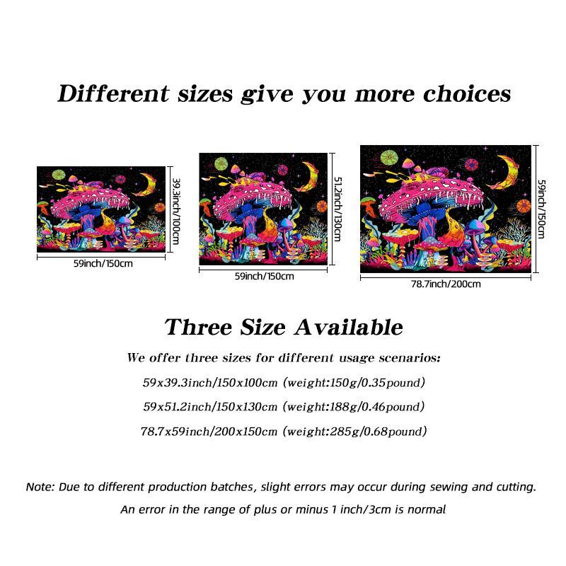 Fluorescent Mushroom Print Tapestry, Durable Decorative Tapestry, UV Black Light Home Decor Posters Tapestry, Glow In The Dark Wall Hanging for Living Room, Bedroom Accessories, Summer Gift