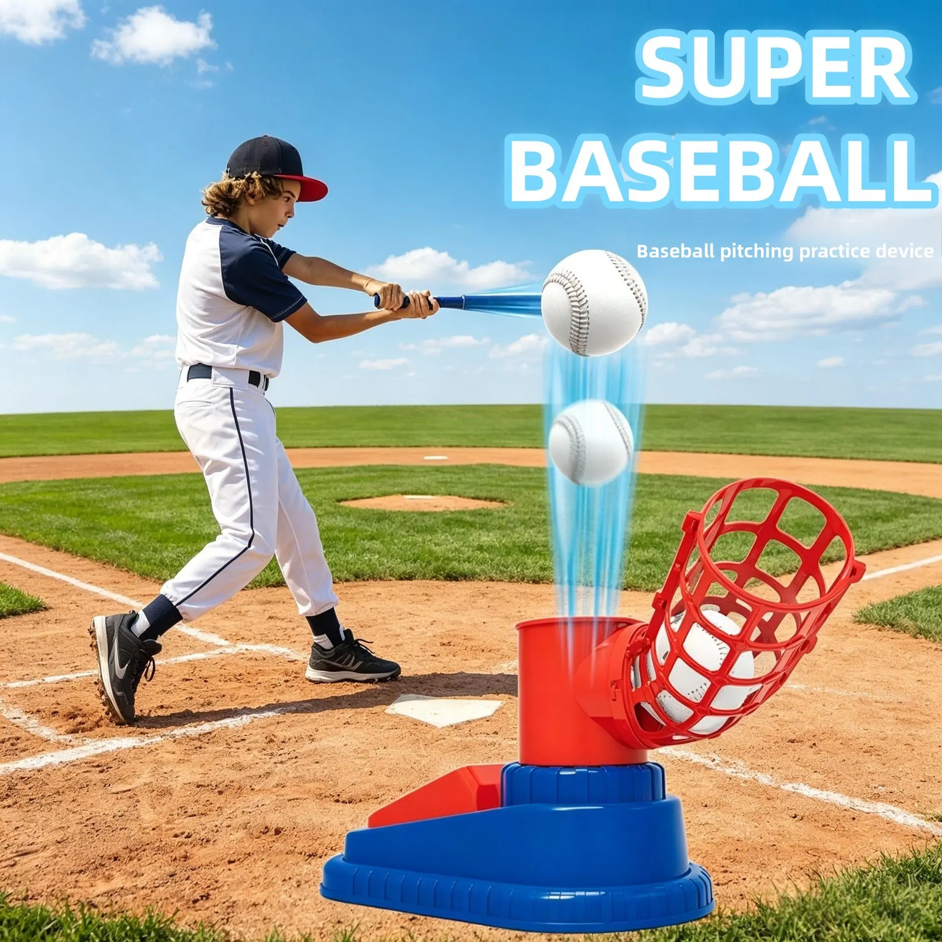 Children's Automatic Baseball Launcher - Child-Friendly Outdoor Sports Serve Machine, Parent-Interactive Toy Set with Multiple Balls