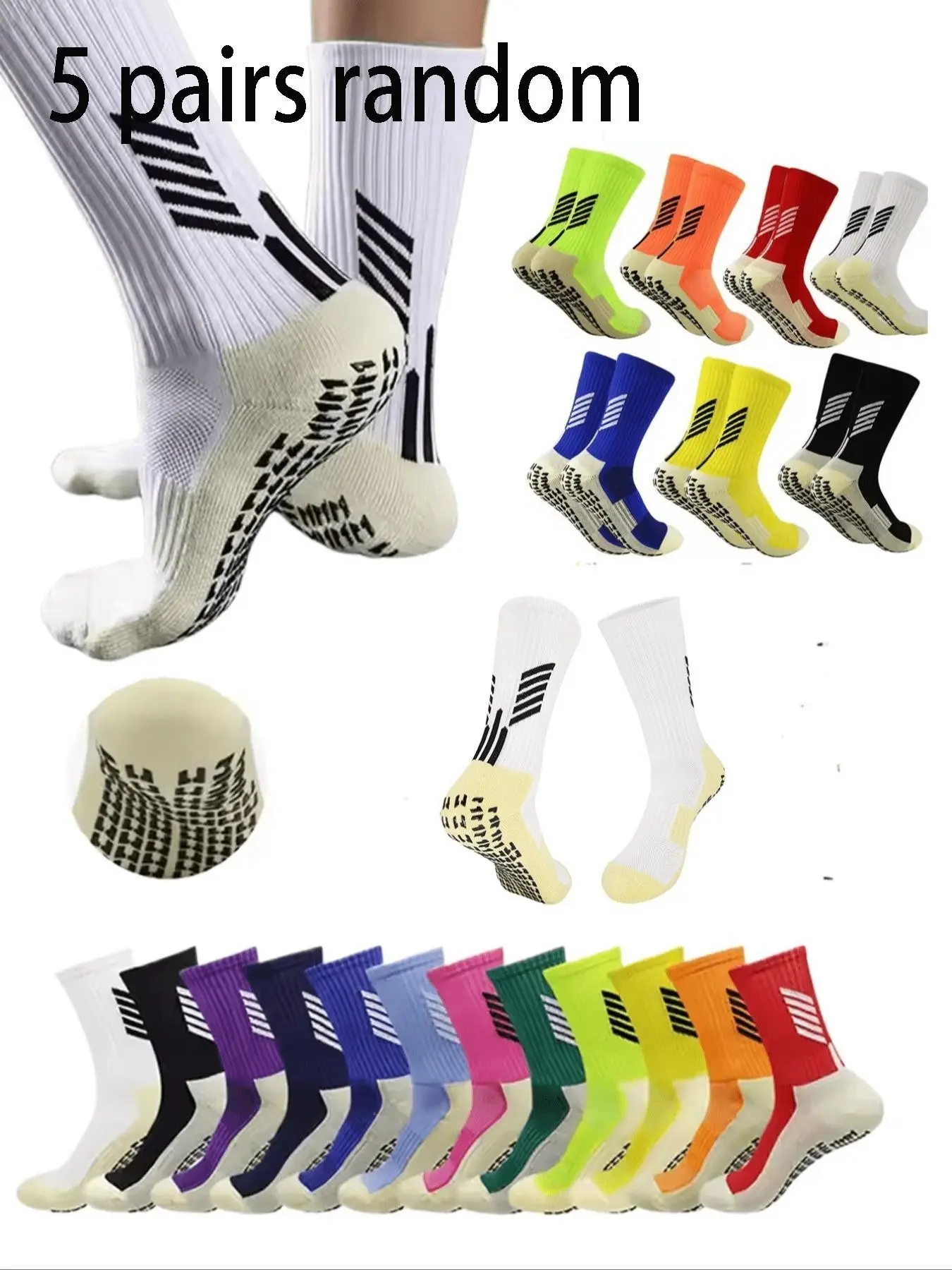 7/3/5 Pairs Unisex Crew Socks, Soft Breathable Sporty Design, Non-Slip, Ideal for Running, Soccer, Basketball, Cycling, Outdoor Activities