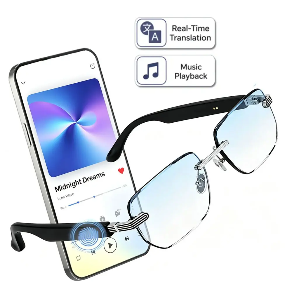 AI Bluetooth Multifunction Smart Glasses, AI Voice Assistant, Instant Translation Supporting 130+ Languages, Touch-to-Capture Camera, Bluetooth Music & Hands-Free Calls, Transparent Frame, Smart Travel & Business Communication