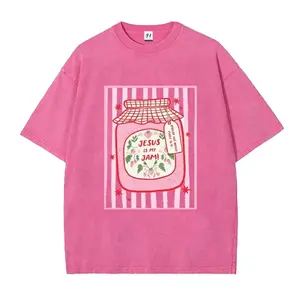 Unisex Jesus Is My Jam Strawberry Jam Jar Graphic T-Shirt, Pink Washed Christian Tee with "Make His Mercy Known" Tagline