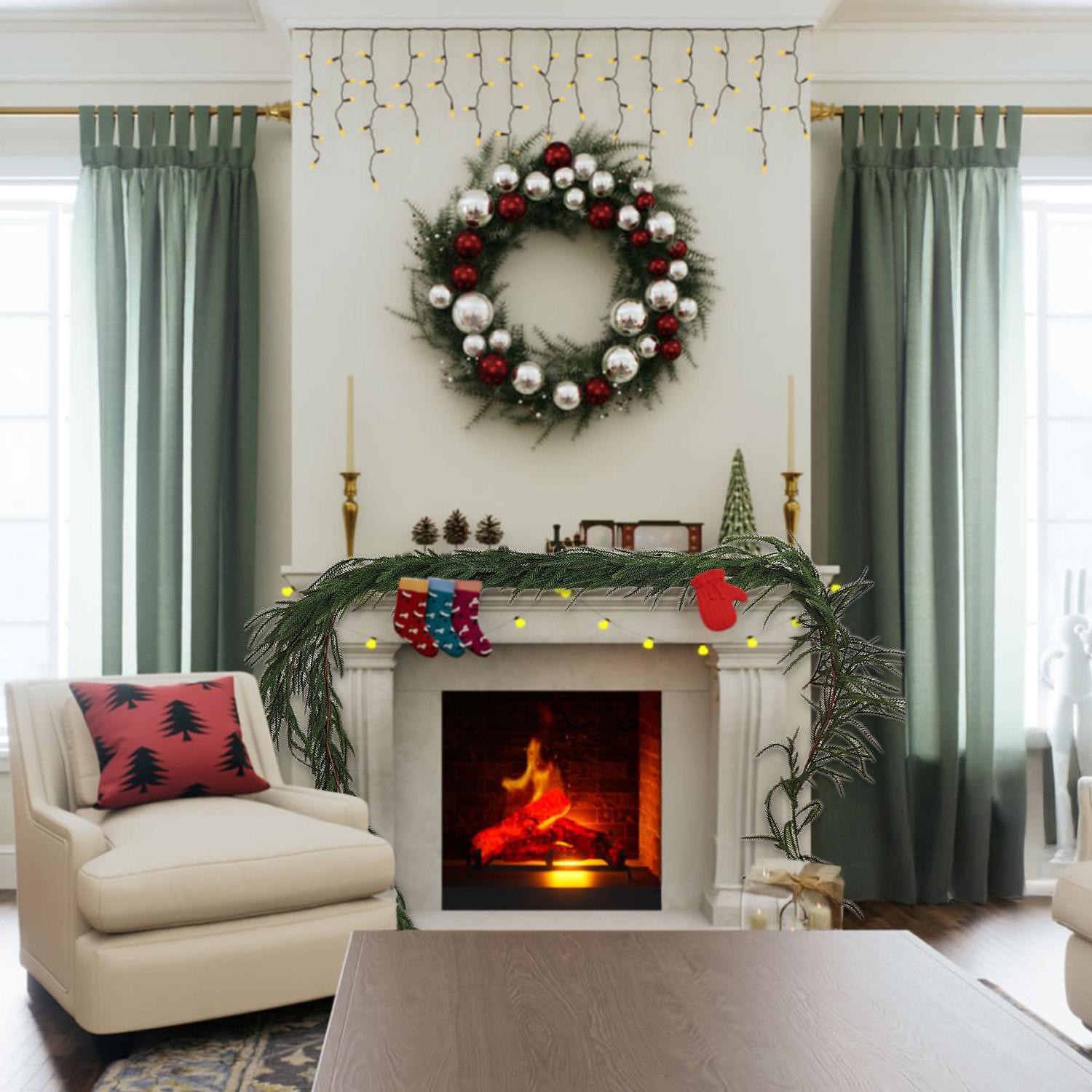 6FT/9FT real touch artificial Norfolk pine wreath, Christmas wreath decoration for home Christmas table, front door, fireplace decoration